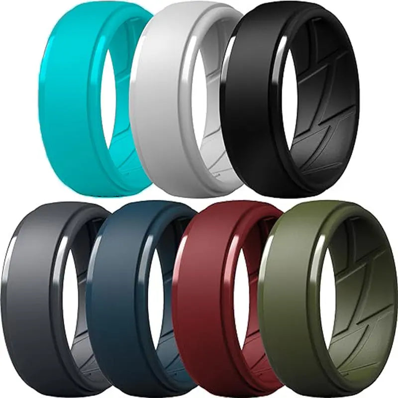 ITGlife® | 7 Pack Men’s Silicone Wedding Rings – Breathable Comfort Fit with Ergonomic AirFlow Grooves