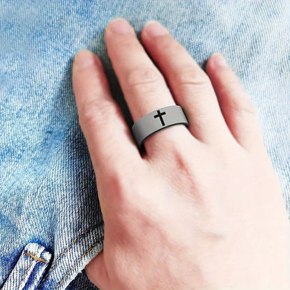 ITGlife® Minimalist Cross Engraved Silicone Ring – Durable, Comfortable & Breathable 8mm Band for Men & Women