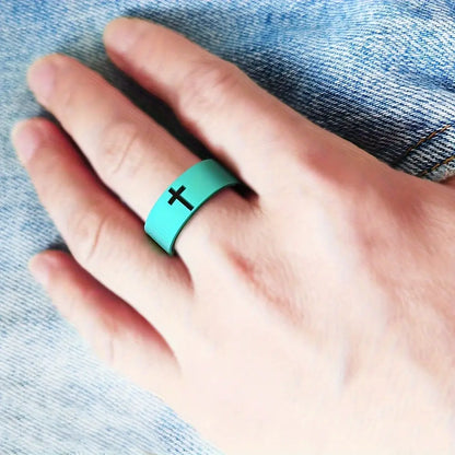 ITGlife® Minimalist Cross Engraved Silicone Ring – Durable, Comfortable & Breathable 8mm Band for Men & Women