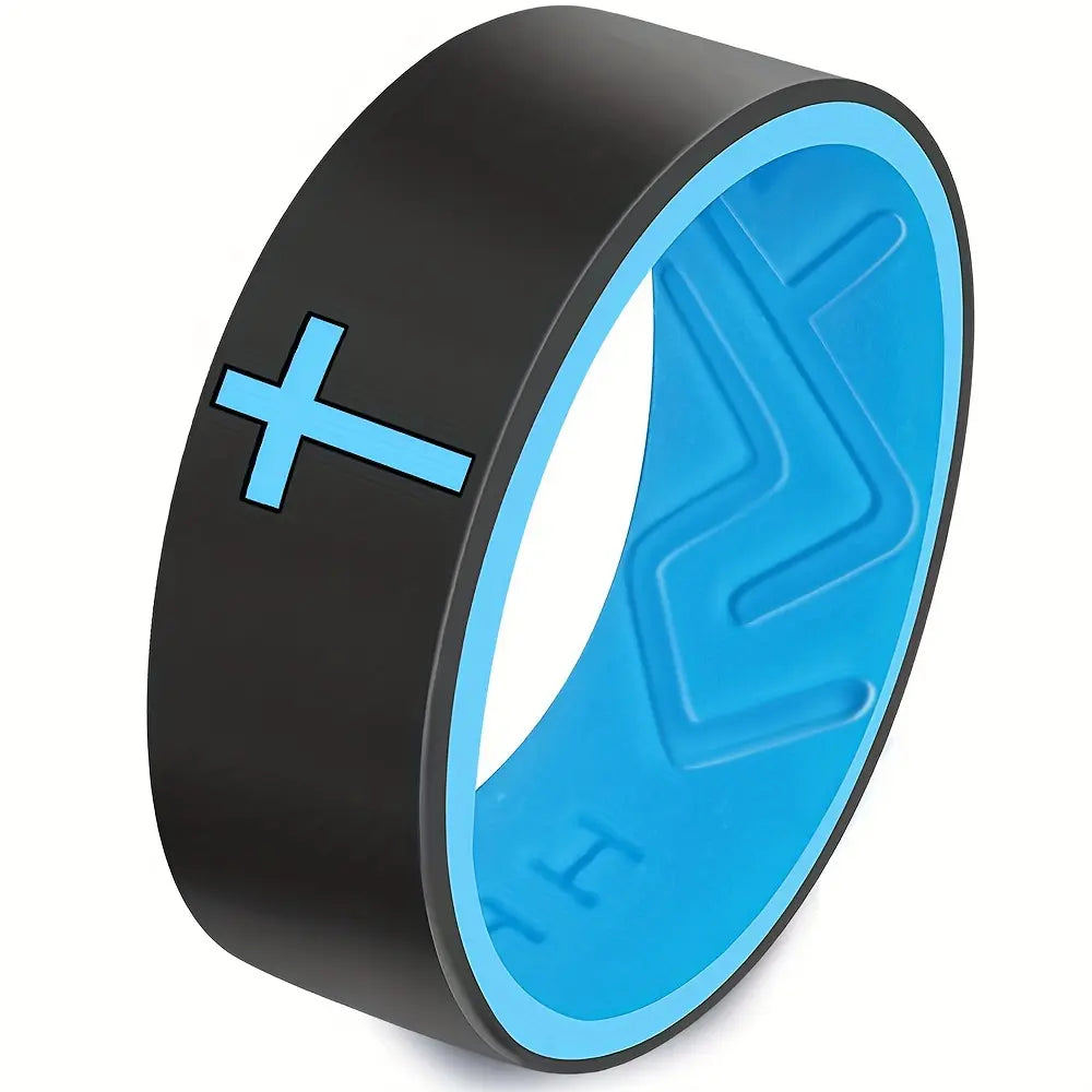 ITGlife® Minimalist Cross Engraved Silicone Ring – Durable, Comfortable & Breathable 8mm Band for Men & Women