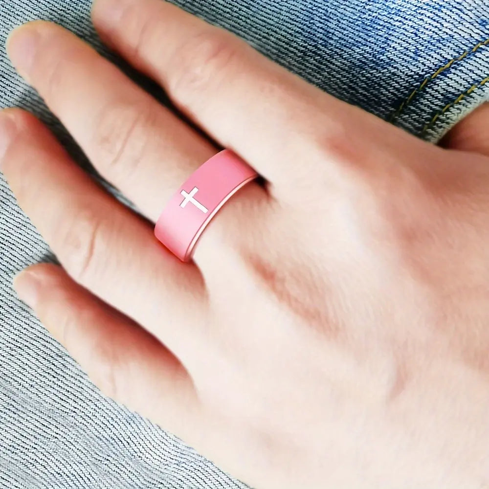 ITGlife® Minimalist Cross Engraved Silicone Ring – Durable, Comfortable & Breathable 8mm Band for Men & Women