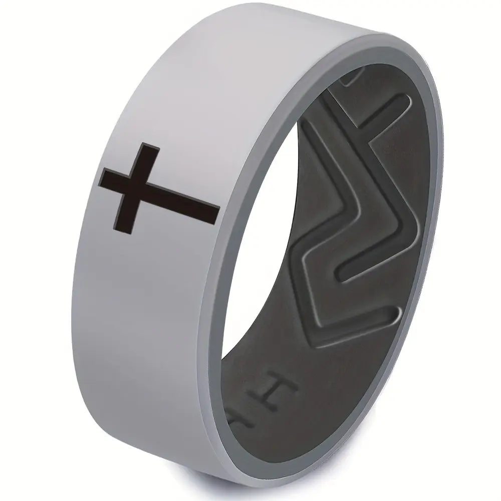 ITGlife® Minimalist Cross Engraved Silicone Ring – Durable, Comfortable & Breathable 8mm Band for Men & Women