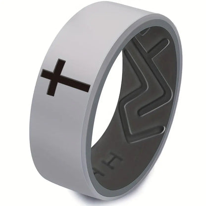 ITGlife® Minimalist Cross Engraved Silicone Ring – Durable, Comfortable & Breathable 8mm Band for Men & Women