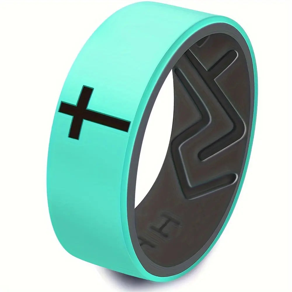 ITGlife® Minimalist Cross Engraved Silicone Ring – Durable, Comfortable & Breathable 8mm Band for Men & Women