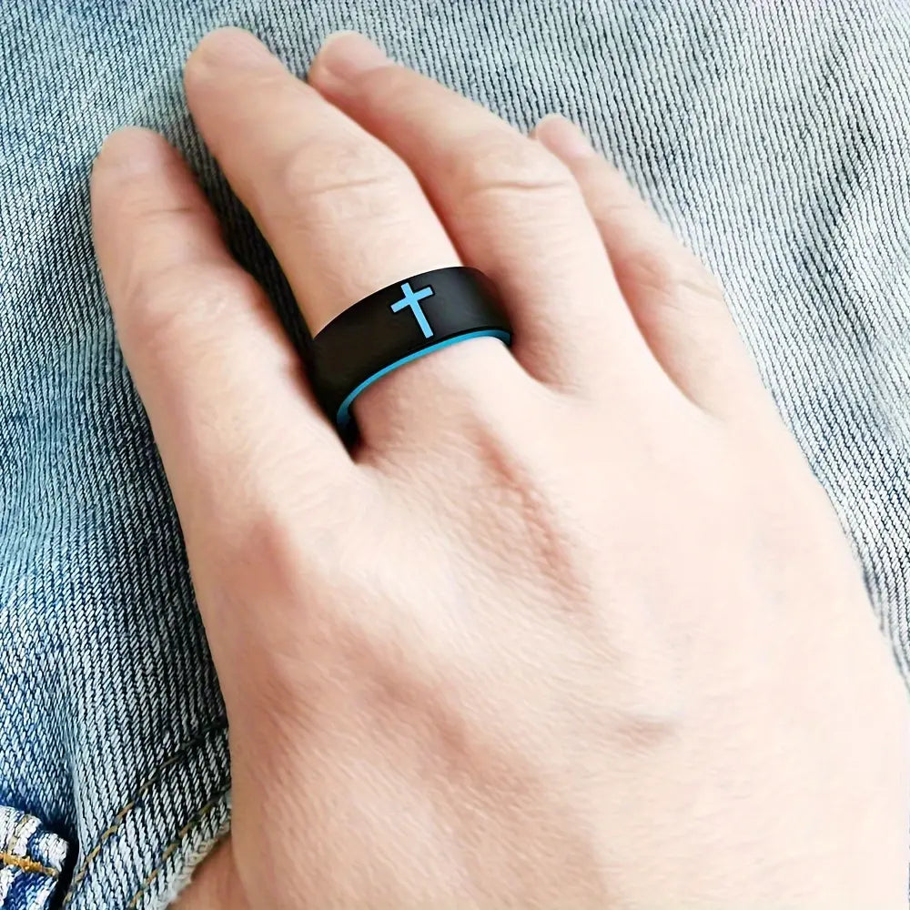 ITGlife® Minimalist Cross Engraved Silicone Ring – Durable, Comfortable & Breathable 8mm Band for Men & Women