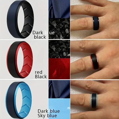 ITGlife® 6pcs Men’s Silicone Wedding Bands – Colorful Dual-Tone Rings | Comfort Fit Sports & Everyday Wear