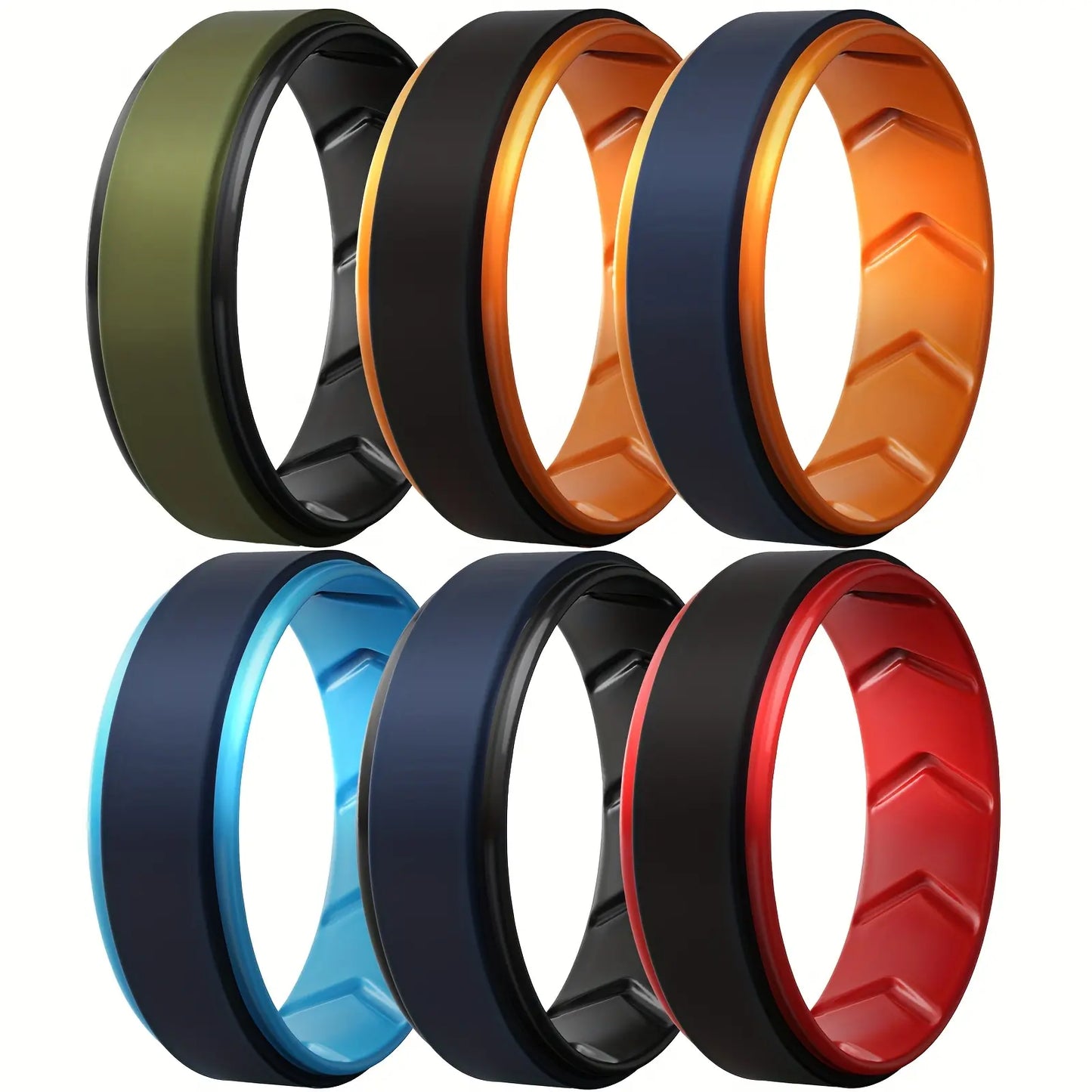 ITGlife® 6pcs Men’s Silicone Wedding Bands – Colorful Dual-Tone Rings | Comfort Fit Sports & Everyday Wear